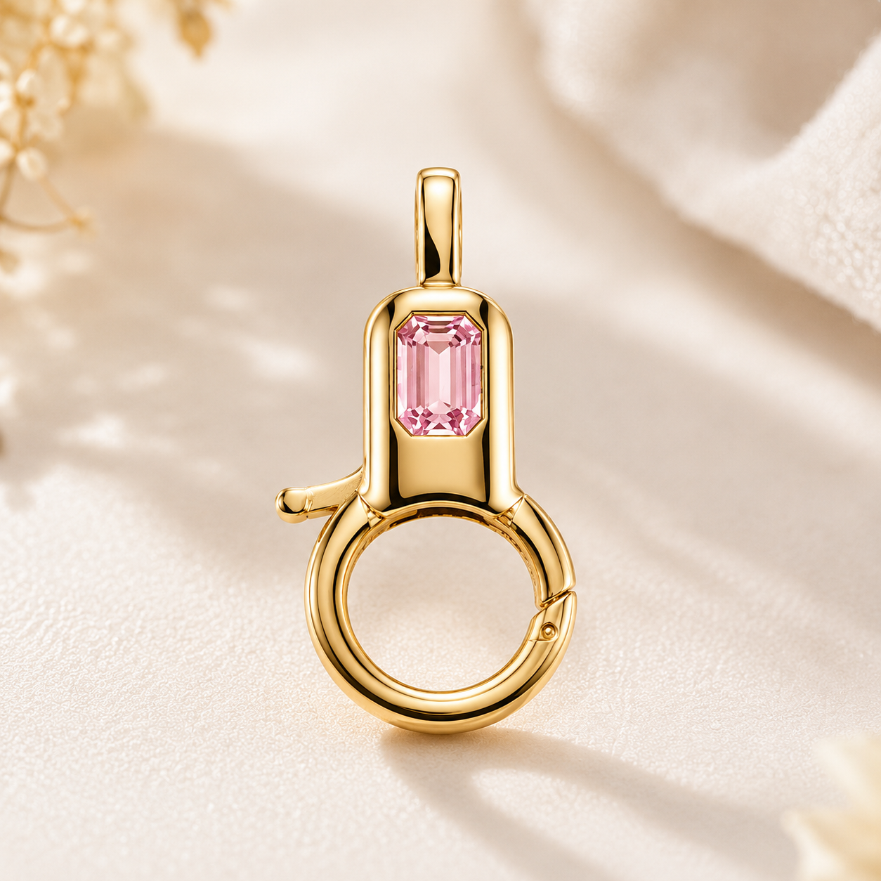 Pink Stone Carabiner Charm Necklace